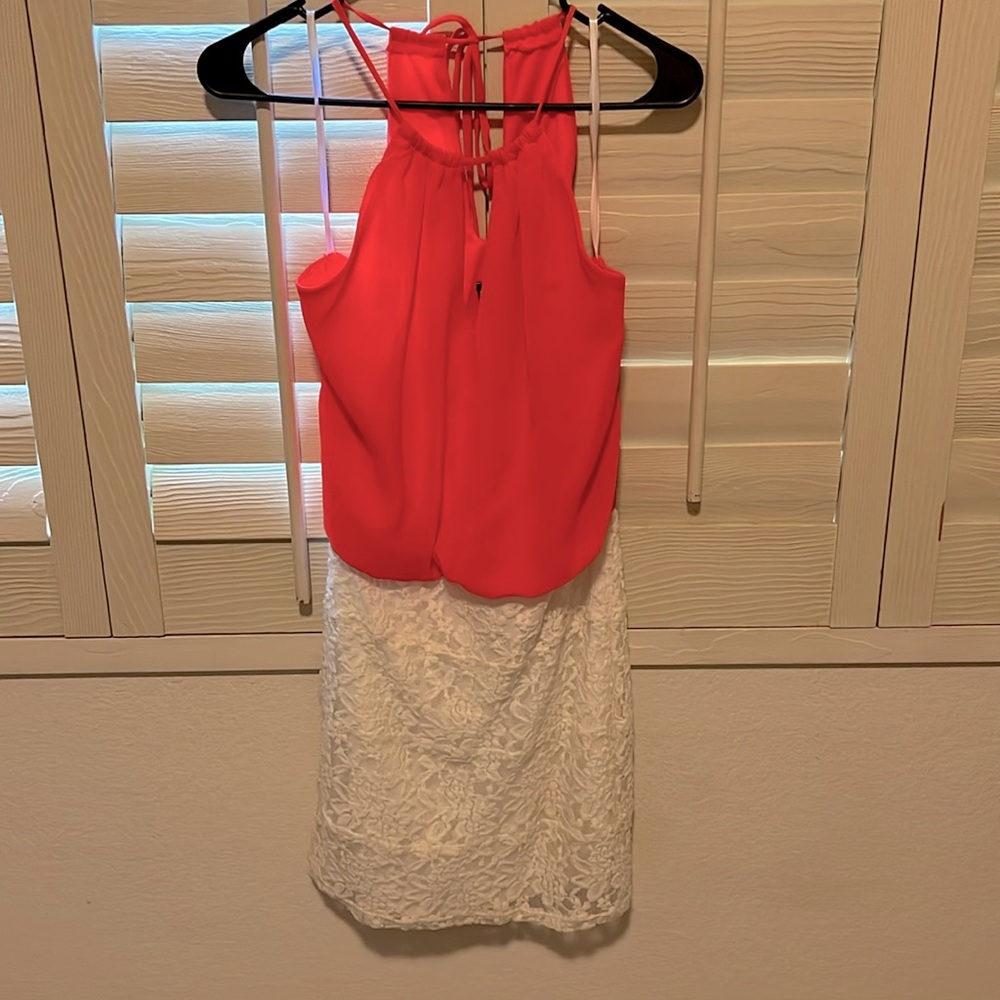 {Windsor} Orange and white halter dress
